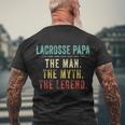 Mens Lacrosse Papa Fathers Day Gift Lacrosse Man Myth Legend Men's Crewneck Short Sleeve Back Print T-shirt Gifts for Old Men