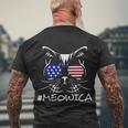 Meowica Glassess American Flag 4Th Of July Cat Day Men's Crewneck Short Sleeve Back Print T-shirt Gifts for Old Men
