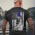 Patriotic German Shepherd Dog American Flag Thin Blue Line Gift Men's Crewneck Short Sleeve Back Print T-shirt Gifts for Old Men