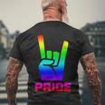 Rainbow Rock Hand Sign Pride Punk Gay Flag Lgbtq Men Women Gift Men's Crewneck Short Sleeve Back Print T-shirt Gifts for Old Men