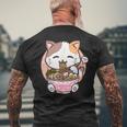 Ramen Cat Kawaii Anime Cat Ramen Lover Kawaii Neko Men's T-shirt Back Print Gifts for Old Men