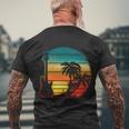 Retro Vintage Guitar Sunset Sunrise Island Men's Crewneck Short Sleeve Back Print T-shirt Gifts for Old Men