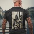 Rustic American Flag Meaningful Gift Patriotic German Shepherd Dog Lover Gift Men's Crewneck Short Sleeve Back Print T-shirt Gifts for Old Men