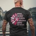 Sunflower Pink Ribbon Breast Caner Men's Crewneck Short Sleeve Back Print T-shirt Gifts for Old Men