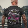 Trucker Trucker Blessed By God Spoiled By My Trucker Men's T-shirt Back Print Gifts for Old Men