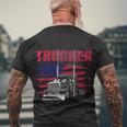 Trucker Truck Driver American Flag Trucker Men's T-shirt Back Print Gifts for Old Men