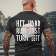 Vintage Hit Hard Run Fast Turn Left Baseball Funny Sport Gift Men's Crewneck Short Sleeve Back Print T-shirt Gifts for Old Men