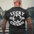 Vintage Lucky Charm Irish Clover Men's Crewneck Short Sleeve Back Print T-shirt Gifts for Old Men