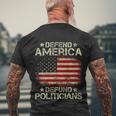 Vintage Usa Flag Defend America Defund Politicians Men's Crewneck Short Sleeve Back Print T-shirt Gifts for Old Men