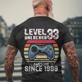 Vintage Video Gamer Birthday Level 33 Unlocked 33Rd Birthday Men's Crewneck Short Sleeve Back Print T-shirt Gifts for Old Men