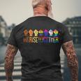We Rise Together Black Lgbt Raised Fist Pride Equality Men's Crewneck Short Sleeve Back Print T-shirt Gifts for Old Men