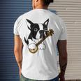 Boston Terrier Dog Playing Banjo Men's Back Print T-shirt Gifts for Him