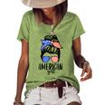 American Girl Messy Hair Bun Usa Flag Patriotic 4Th Of July Women's Loose T-shirt Green