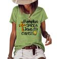 Hello Fall Pumpkin Spice & Jesus Christ Fall Christian Gift  Women's Short Sleeve Loose T-shirt Green