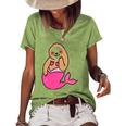 Mermaid Sloth Cute Sloth Women's Short Sleeve Loose T-shirt Green