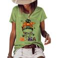 One Spooky Mama For Halloween Messy Bun Mom Monster Bleached V2 Women's Loose T-shirt Green