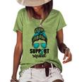 Support Squad For Women Ovarian Cancer Messy Bun Women's Short Sleeve Loose T-shirt Green