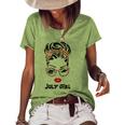 Womens Born In July Birthday Gift Leopard July Girl Women's Short Sleeve Loose T-shirt Green