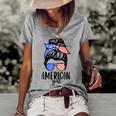 American Girl Messy Hair Bun Usa Flag Patriotic 4Th Of July Women's Loose T-shirt Grey