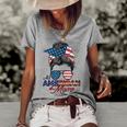 All American Mom 4Th July Messy Bun Us Flag Women's Loose T-shirt Grey