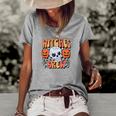Witches Crew Pumpkin Skull Groovy Fall Women's Loose T-shirt Grey