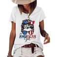 All American Girl 4Th Of July Women Messy Bun Usa Flag V2 Women's Loose T-shirt White