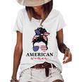 All American Girl Messy Bun Flag 4Th Of July Sunglasses Women's Loose T-shirt White