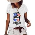 American Girl Messy Hair Bun Usa Flag Patriotic 4Th Of July Women's Loose T-shirt White