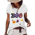 Boo Halloween Costume Spiders Ghosts Pumkin & Witch Hat V2 Women's Loose T-shirt White