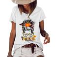Funny One Thankful Mama Messy Bun Fall Autumn Thanksgiving Women's Short Sleeve Loose T-shirt White