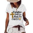 Hello Fall Pumpkin Spice & Jesus Christ Fall Christian Gift  Women's Short Sleeve Loose T-shirt White