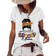 One Spooky Mama Pumpkin Messy Bun Sunglasses Halloween Women Women's Loose T-shirt White