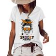 Spooky Mama Skull Halloween Womens Messy Bun Witch Women's Loose T-shirt White