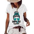 Support Squad For Women Ovarian Cancer Messy Bun Women's Short Sleeve Loose T-shirt White