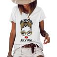 Womens Born In July Birthday Gift Leopard July Girl Women's Short Sleeve Loose T-shirt White