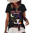 Cute Witch Cat Funny Halloween Kitty Cat Costume Witch Hat Women's Short Sleeve Loose T-shirt Black