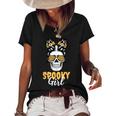 Spooky Halloween Girl Skull Messy Bun Leopard Costume Women's Short Sleeve Loose T-shirt Black