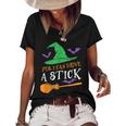 Yes I Can Drive A Stick Funny Witch Halloween Women's Short Sleeve Loose T-shirt Black