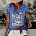 90 & Fabulous 90 Years Old 90Th Birthday Diamond Crown Shoes Women's Short Sleeve Loose T-shirt Blue