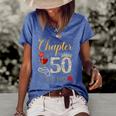 Chapter 50 Years Est 1972 50Th Birthday Red Rose Wine Crown Women's Short Sleeve Loose T-shirt Blue