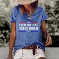 Funny Anti Biden Even My Cat Hates Biden Funny Anti Biden Fjb Women's Short Sleeve Loose T-shirt Blue