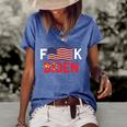 Funny Anti Biden Fjb Bare Shelves Bareshelves Biden Sucks Political Humor Women's Short Sleeve Loose T-shirt Blue