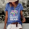 Funny Grammy Bear Mothers Day Floral Matching Family Outfits Women's Short Sleeve Loose T-shirt Blue
