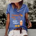 Funny Halloween Cute Pumpkin Spice And Jesus Christ Fall Design  Graphic Design Printed Casual Daily Basic Women's Short Sleeve Loose T-shirt Blue