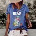 Funny Teacher Library Read Book Club Piggie Elephant Pigeons  Women's Short Sleeve Loose T-shirt Blue