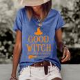 Good Witch Just Kidding Im Bad Too Happy Halloween Women's Short Sleeve Loose T-shirt Blue