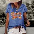 Groovy Spooky Mama Retro Halloween Ghost Witchy Spooky Mom Women's Short Sleeve Loose T-shirt Blue