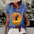 Halloween Cute Witch Cat Mom Pumpkin Moon Spooky Cat Women's Short Sleeve Loose T-shirt Blue