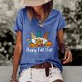 Happy Fall Yall Tshirt Gnome Leopard Pumpkin Autumn Gnomes Graphic Design Printed Casual Daily Basic Women's Short Sleeve Loose T-shirt Blue