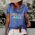 Love Like Jesus Religious God Christian Words Gift Women's Short Sleeve Loose T-shirt Blue